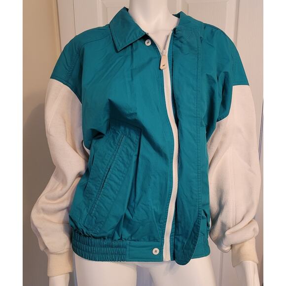 VTG 90s Aviator Micro-Tech Windbreaker Green White Vented Back Full Zip Size M - Picture 2 of 8